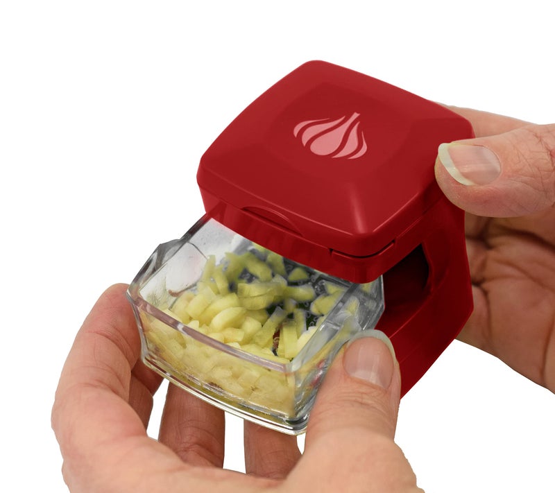 Kitchen Innovations Garlic-A-Peel Garlic Press  Crusher  Cutter  Mincer  and Storage Container - Includes Silicone Garlic Peeler - Easy to Clean - Stainless Steel Blades - (Red)  standard - Image 4